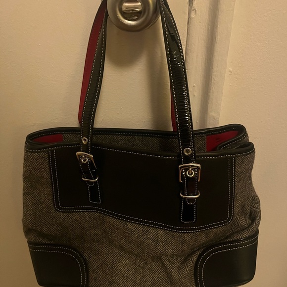 Coach Black and Brown Leather Trim Tote - Picture 1 of 4